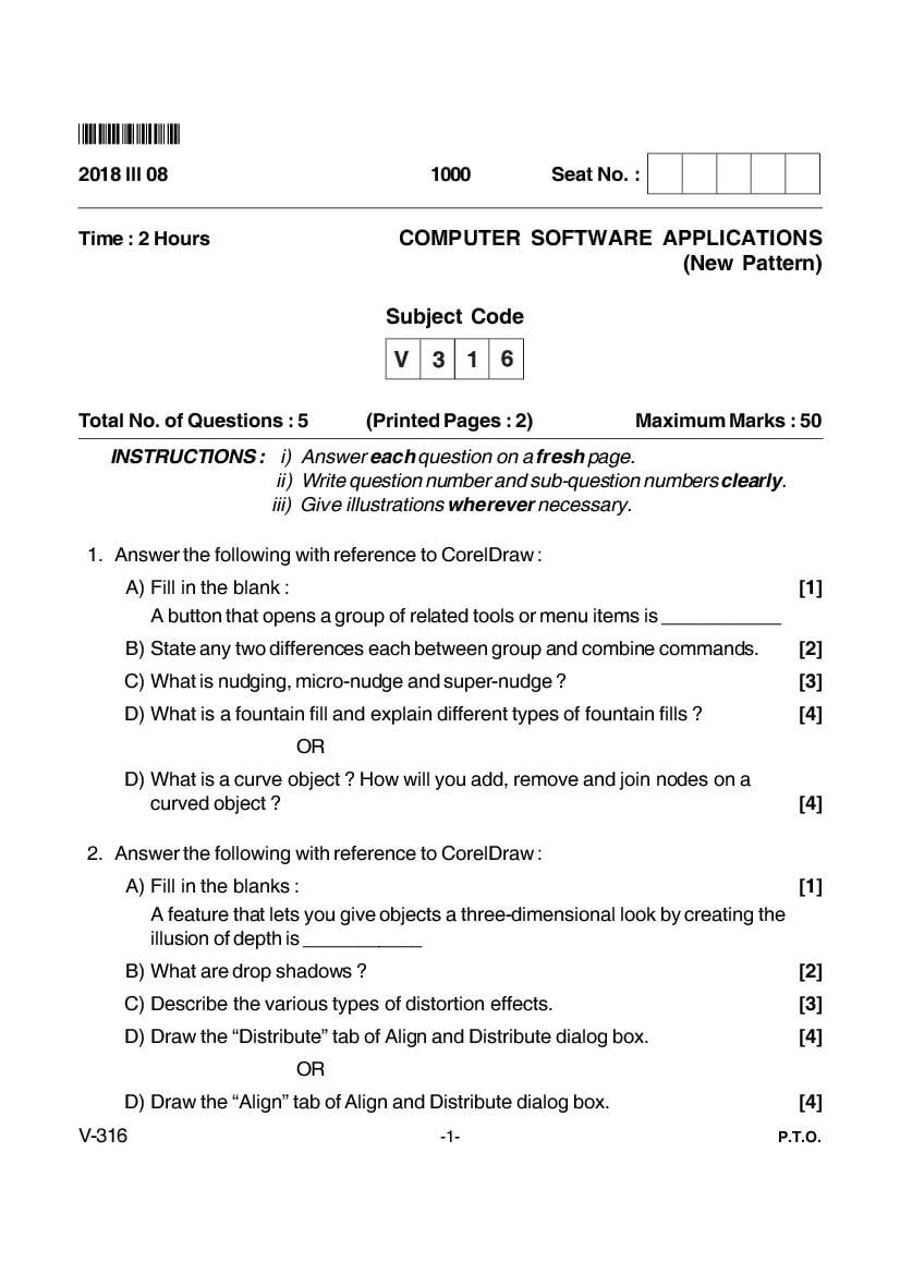 Goa Board Class 12 Question Paper Mar 2018 Computer Software Application _New Pattern_ - Page 1