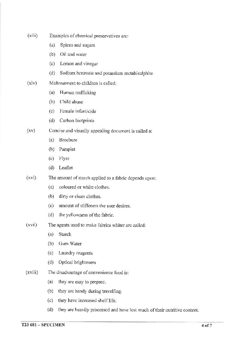 Icse Home Science Specimen Paper 2023 Pdf Cisce Class 10 Home Science Sample Paper 1986