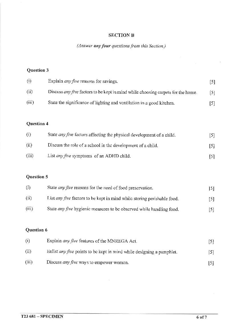 Icse Home Science Specimen Paper 2023 Pdf Cisce Class 10 Home