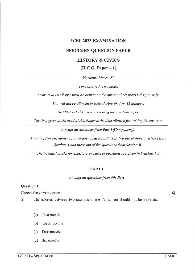 Class 10 Icse Question Paper