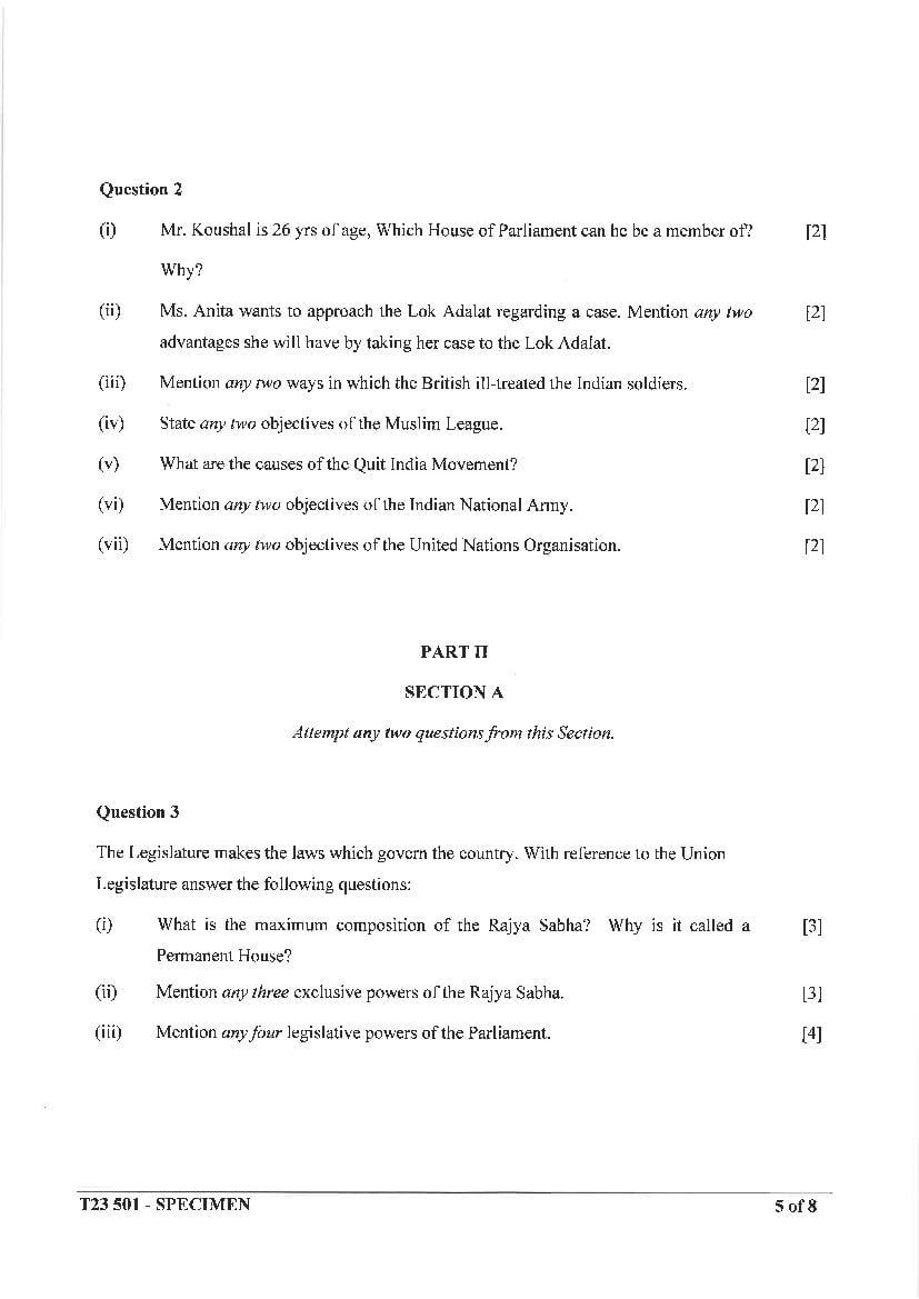 ICSE Class 10 History And Civics Specimen Paper 2024 (PDF) - OneEdu24