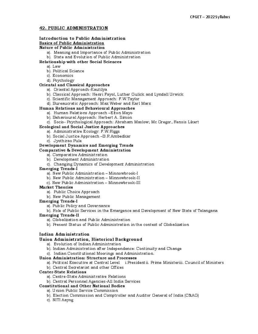 TS CPGET 2022 Syllabus MA Public Administration - Page 1