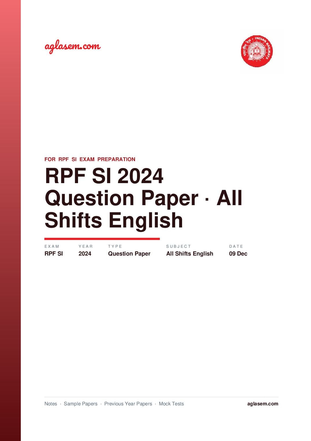 RPF SI 2024 Question Paper 09 Dec All Shifts (in English) - Page 1 of 49