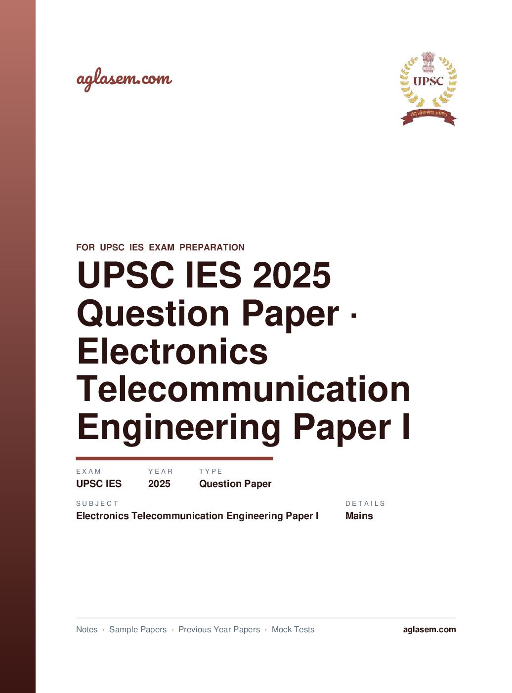UPSC IES 2025 (Mains) Question Paper for Electronics and Telecommunication Engineering Paper I - Page 1 of 13