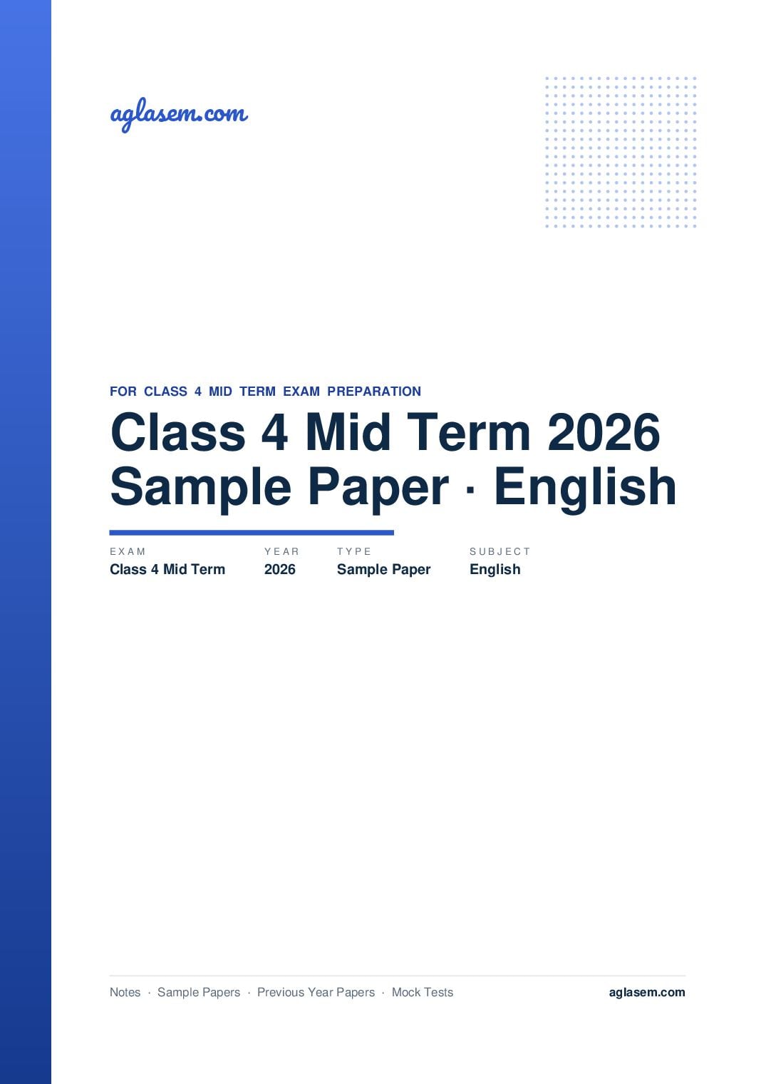 Class 4 Mid Term Sample Paper 2026 English - Page 1 of 8