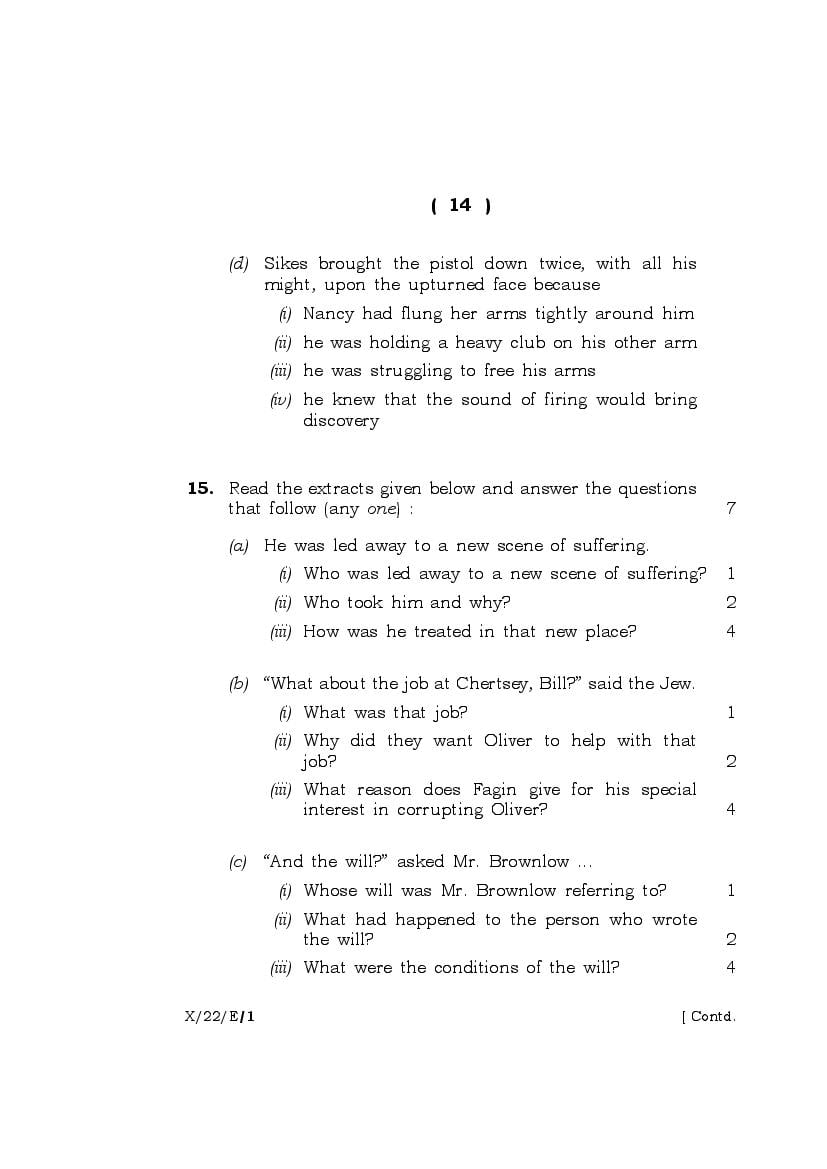 Meghalaya Board (MBOSE) Class 10 Question Paper 2022 for English