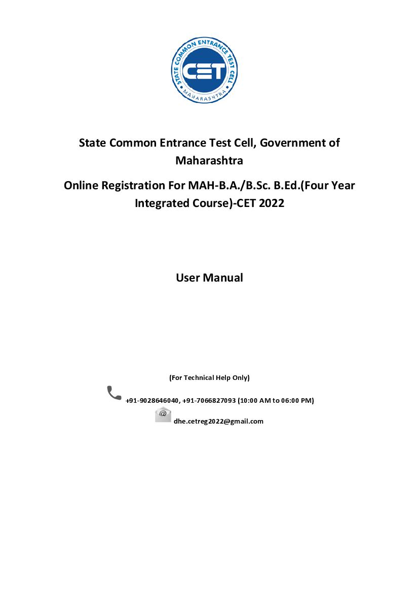 MAH BA B.Sc-B.Ed CET 2022 User Manual - Page 1