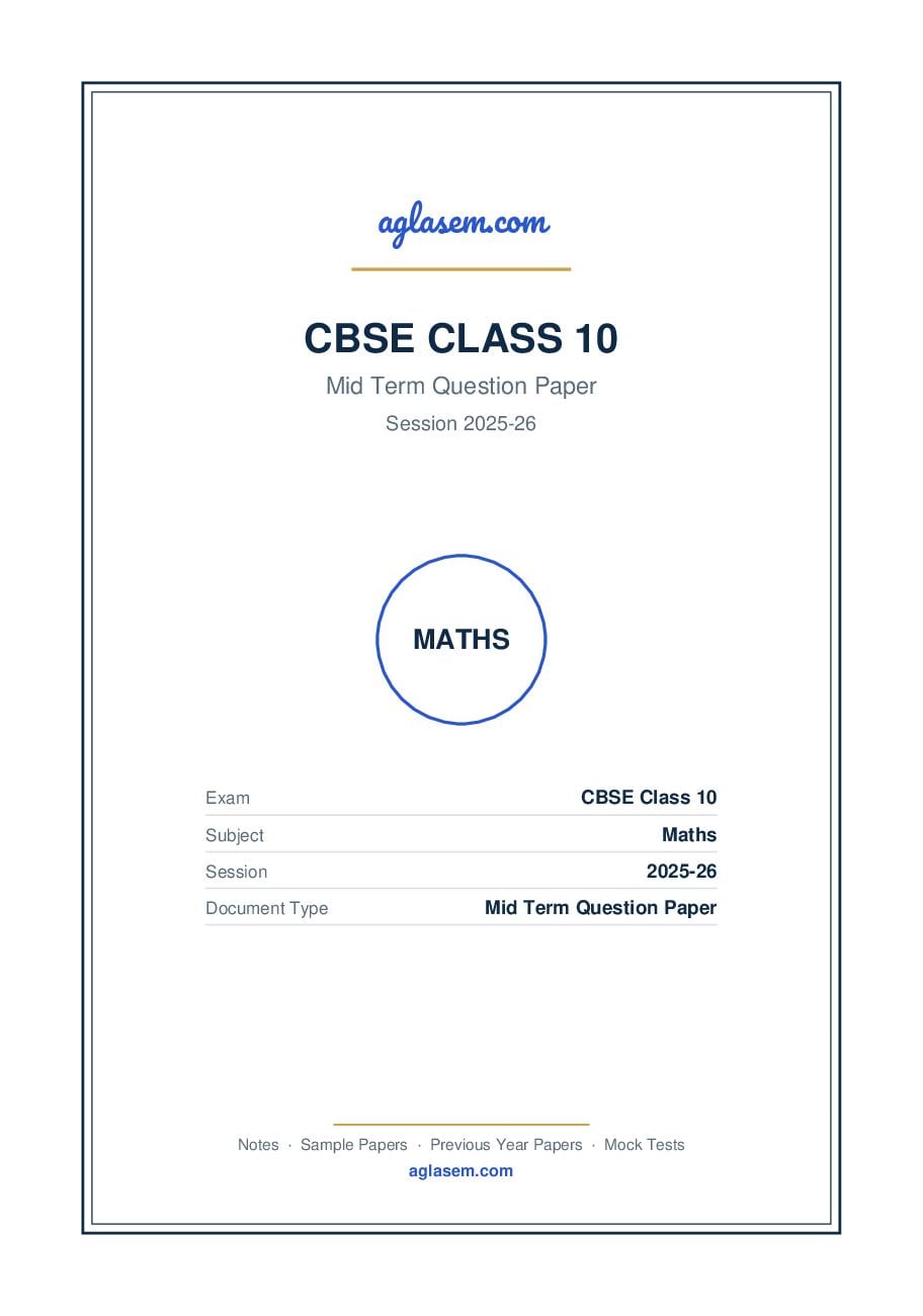 Class 10 Mid Term Question Paper 2025-26 Maths - Page 1 of 8