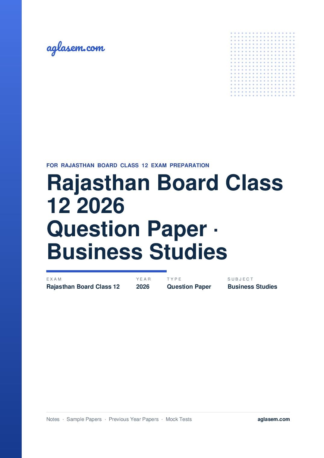 Rajasthan Board Class 12 Question Paper 2026 Business Studies - Page 1 of 12