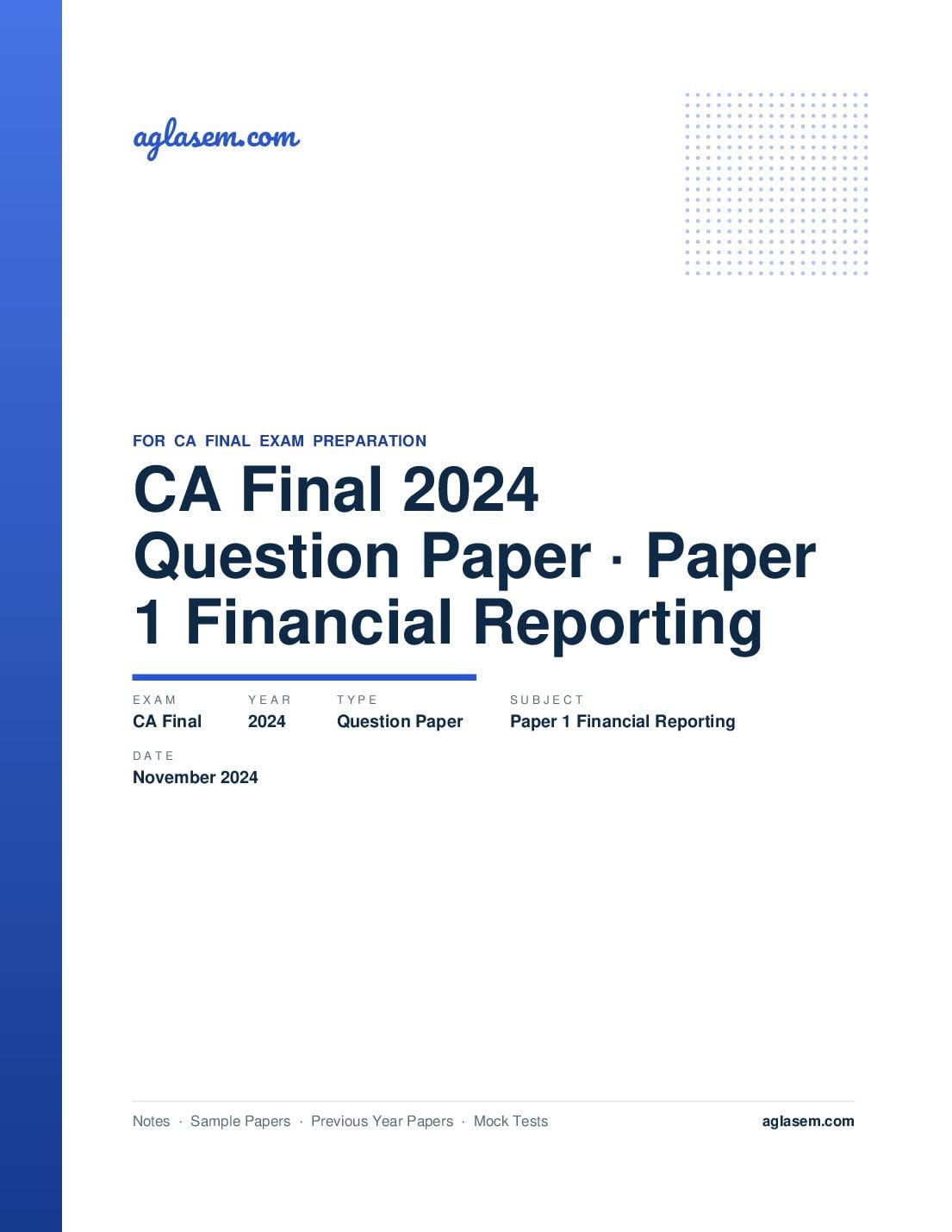 CA Final November 2024 Question Paper Paper 1 Financial Reporting - Page 1 of 13