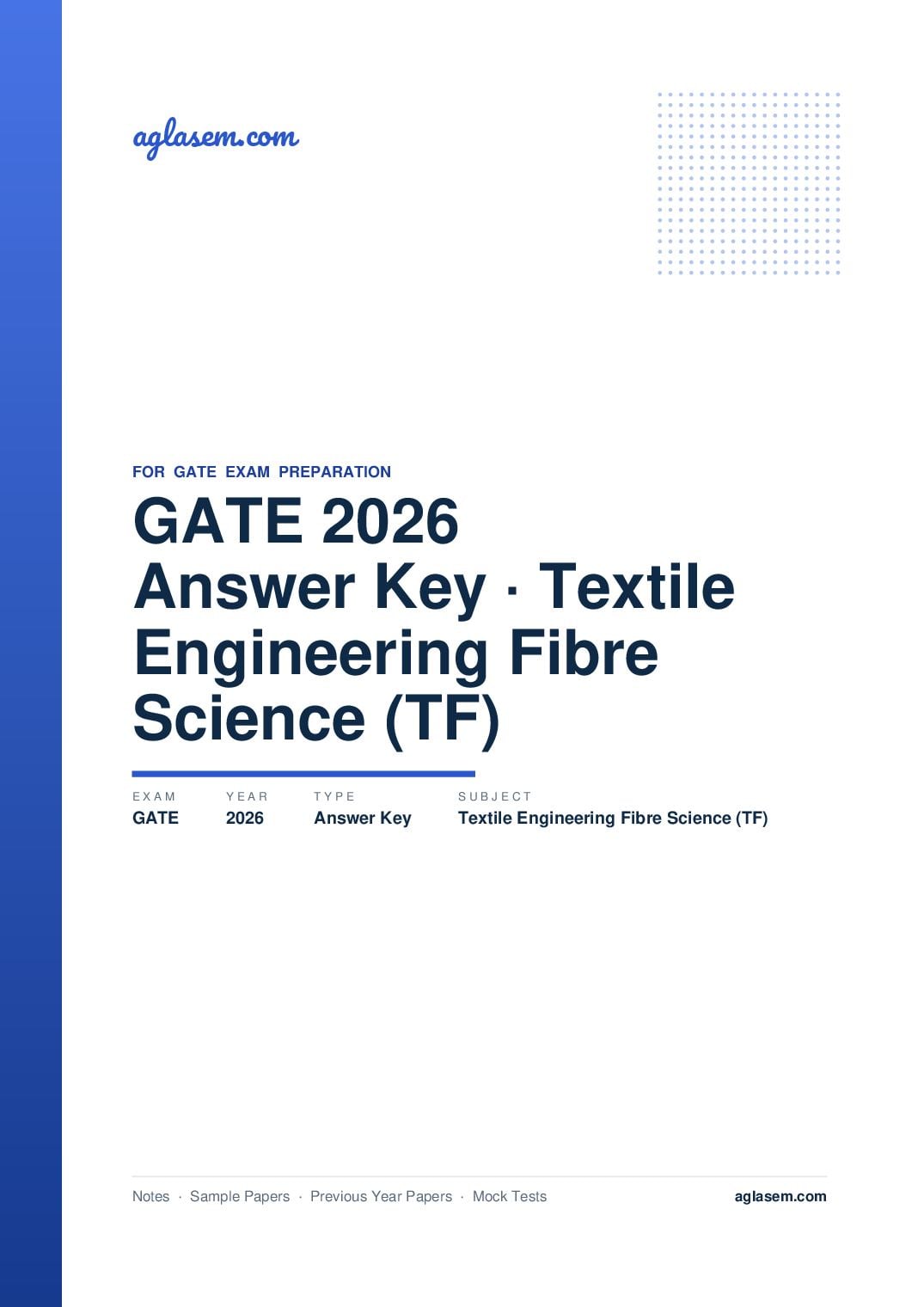 GATE 2026 Answer Key Textile Engineering and Fibre Science (TF) - Page 1 of 3