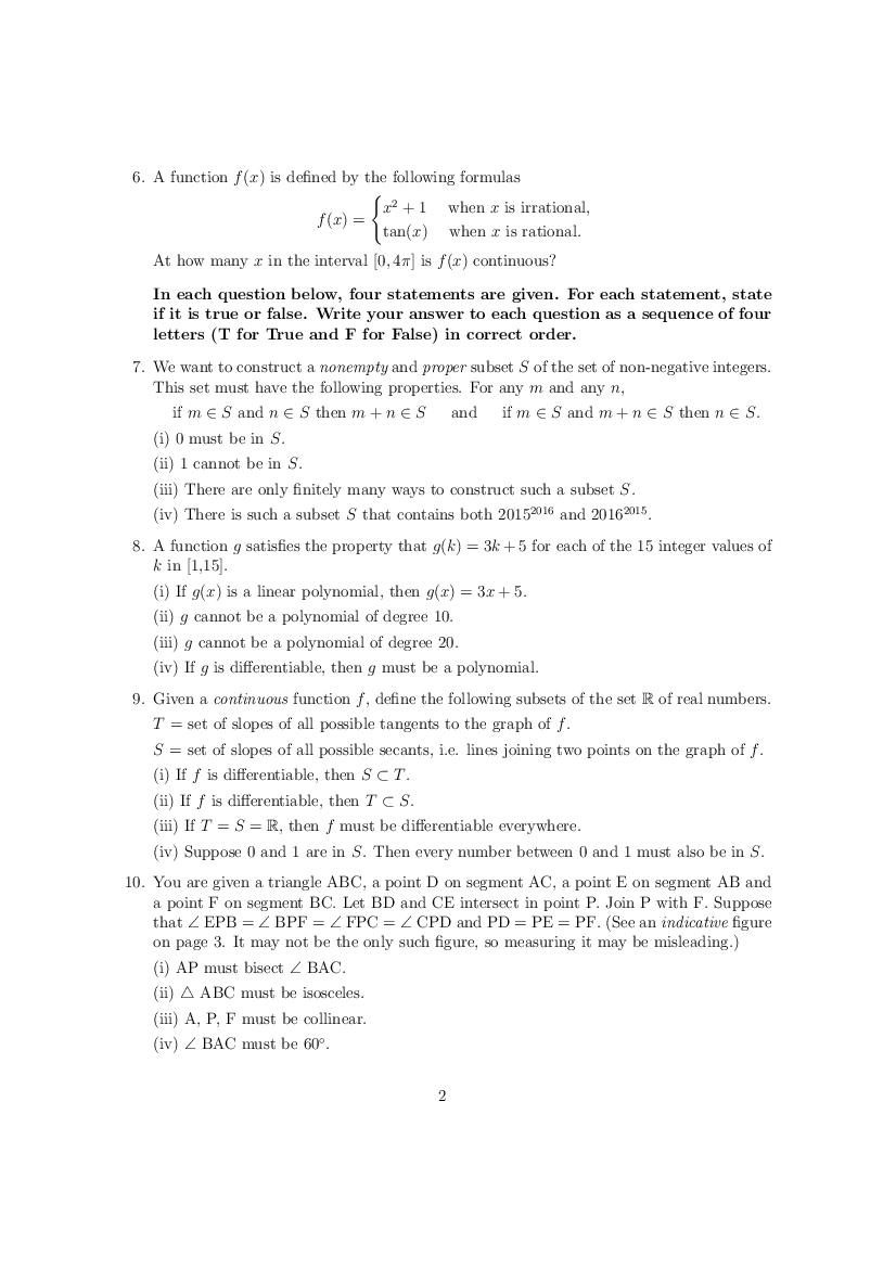 CMI Entrance Exam 2016 Question Papers PDF with Solutions (4 Papers)
