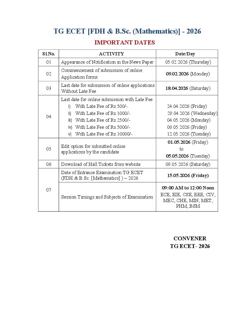 TG ECET 2026 Important Dates - Page 1