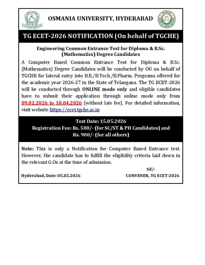 TG ECET 2026 Press Note - Page 1