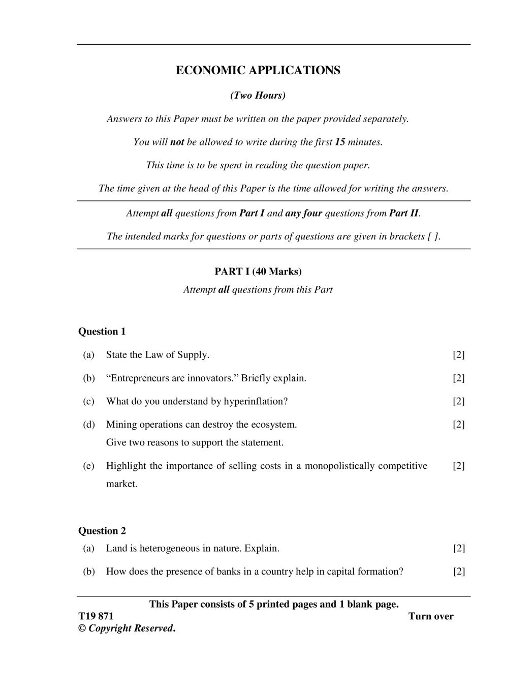 ICSE Class 10 Question Paper 2019 for Economic Applications  - Page 1
