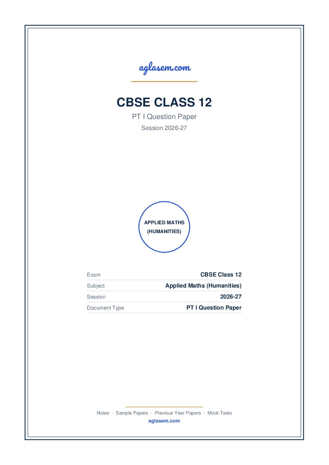 Class 12 PT I Question Paper 2026-27 Applied Maths (Humanities) - Page 1 of 4
