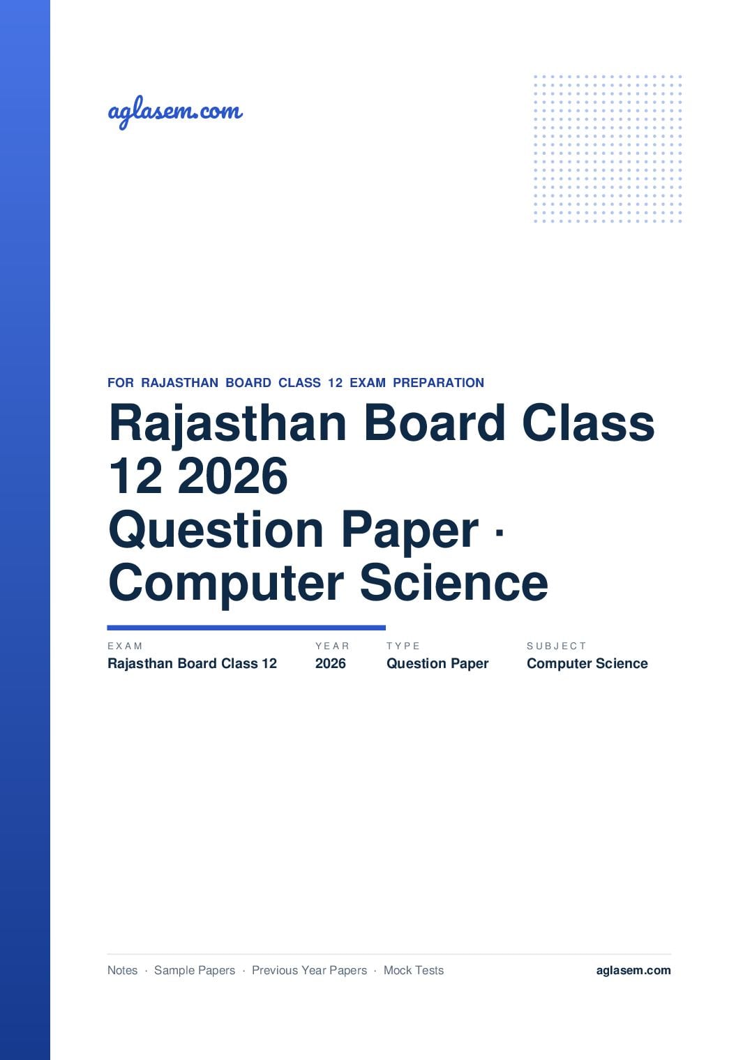 Rajasthan Board Class 12 Question Paper 2026 Computer Science - Page 1 of 12