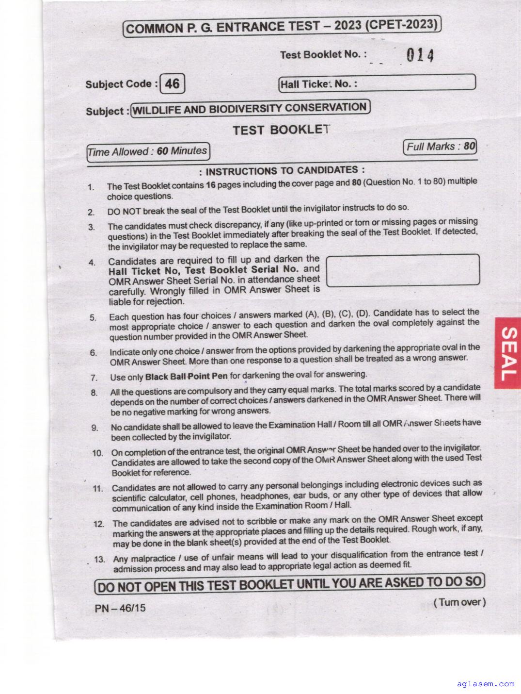 Odisha CPET 2023 Question Paper Wildlife Biodiversity Conservation - Page 1 of 24