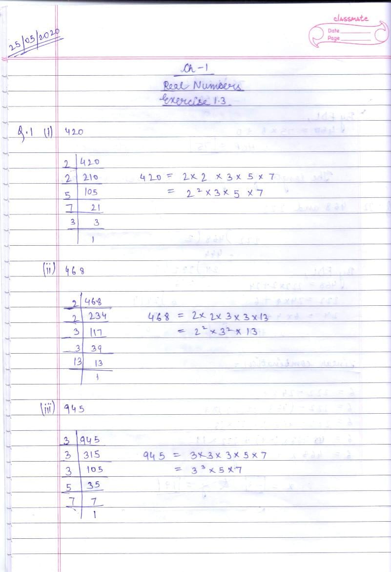 RD Sharma Solutions Class 10 Chapter 1 Real Numbers Exercise 1.3 - Page 1