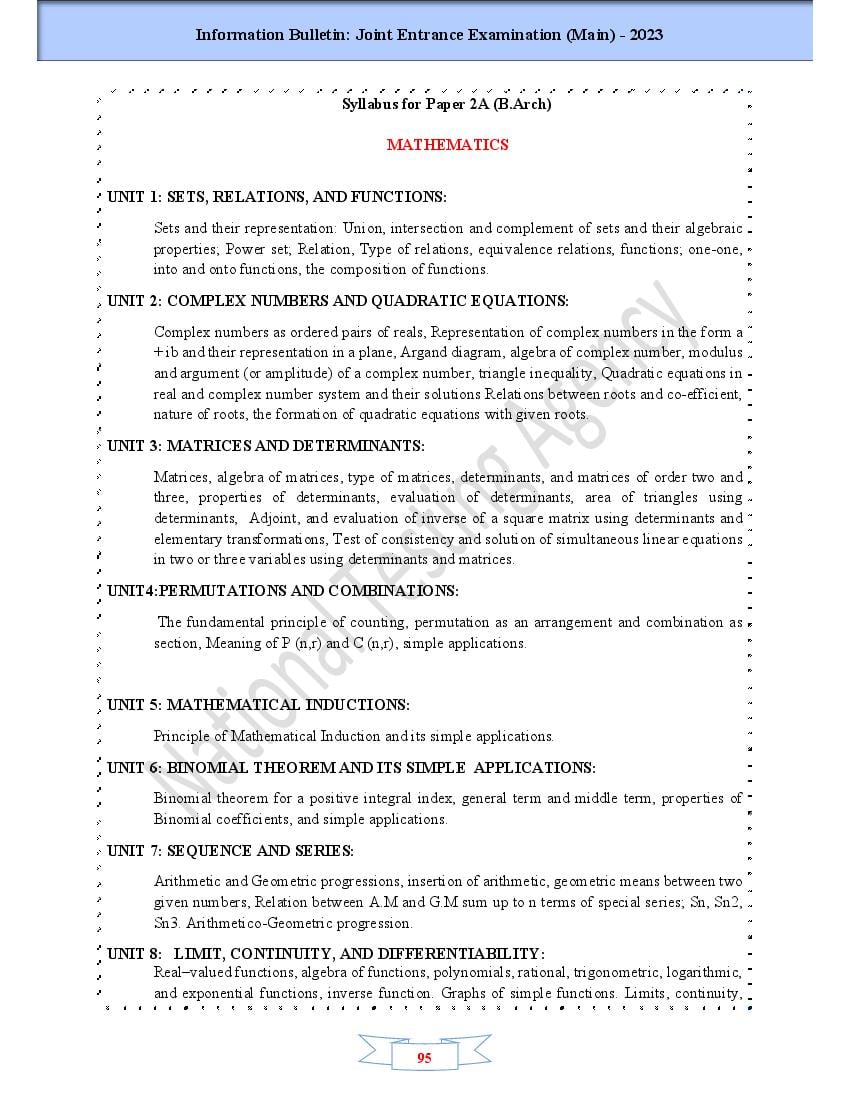 JEE Main 2023 Syllabus for Paper 2A - Page 1 of 4