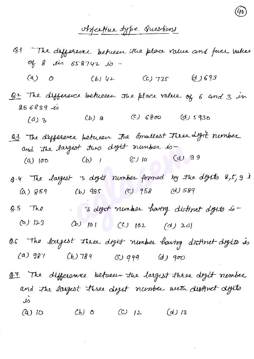 RD Sharma Solutions Class 6 Chapter 1 Knowning Our Numbers MCQ - Page 1
