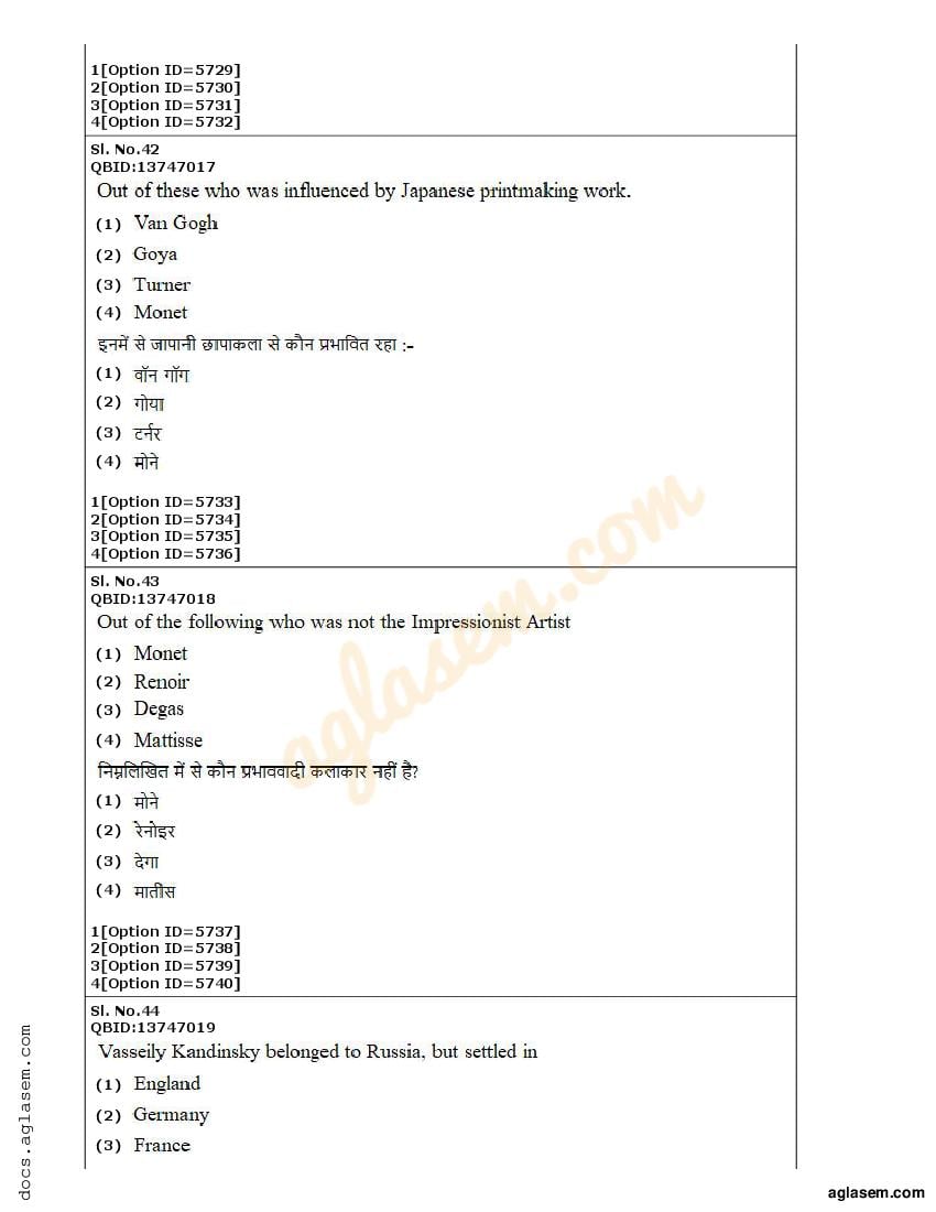 Cuet Pg Fine Arts Question Paper Pdf Download Here Aglasem