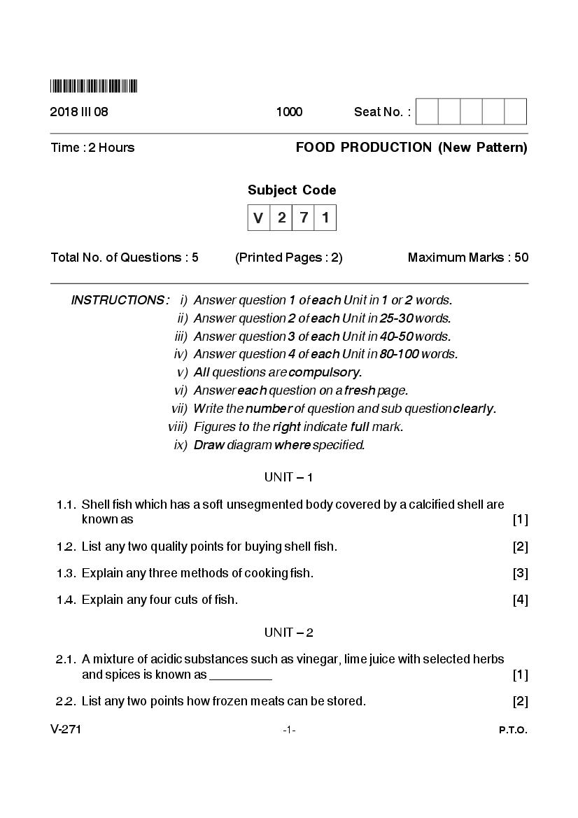 Goa Board Class 12 Question Paper Mar 2018 Food Production _New Pattern_ - Page 1