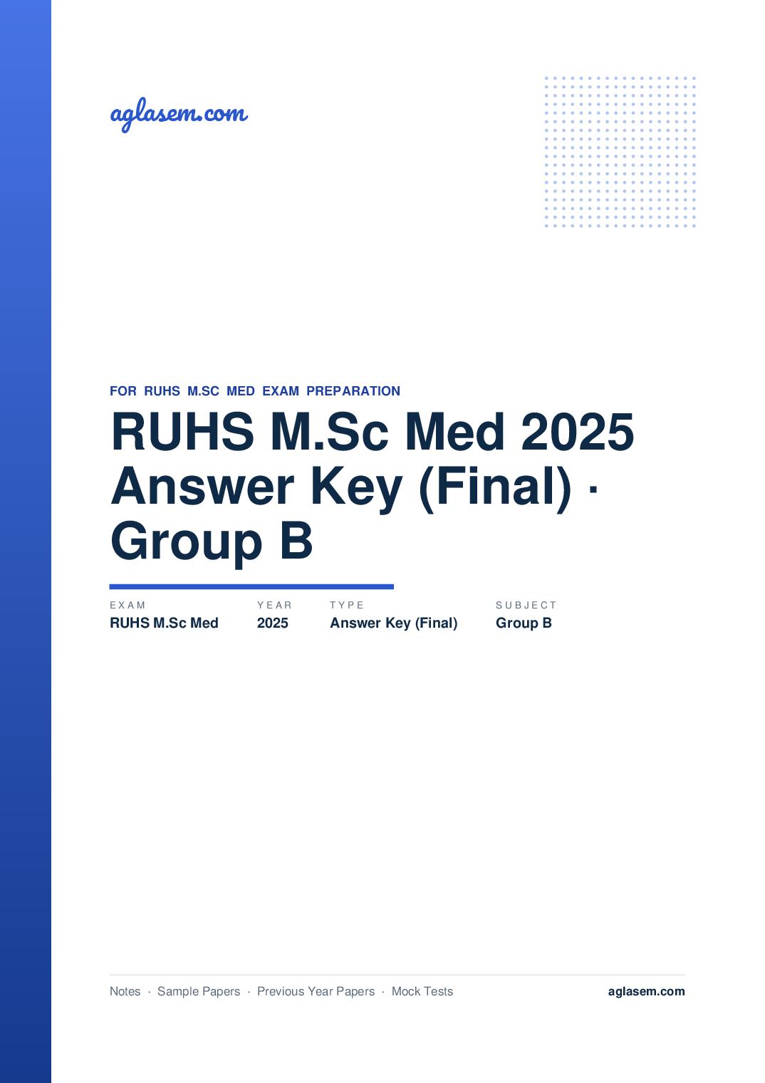 RUHS M.Sc Med 2025 Answer Key (Final) Group B - Page 1 of 2