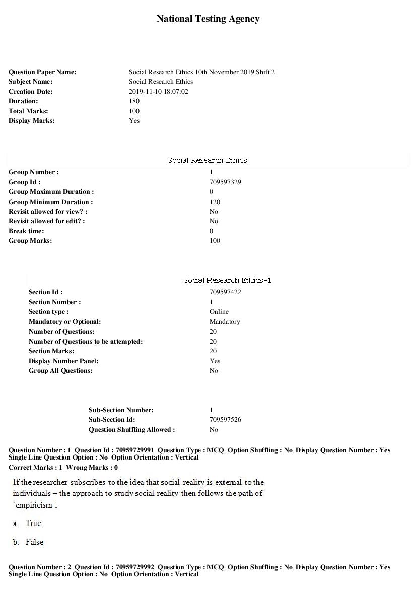SWAYAM 2019 Question Paper Social Research Ethics - Page 1