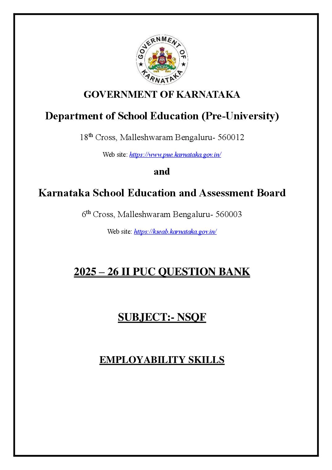 Karnataka 2nd PUC Question Bank 2026 Employability Skills - Page 1 of 14