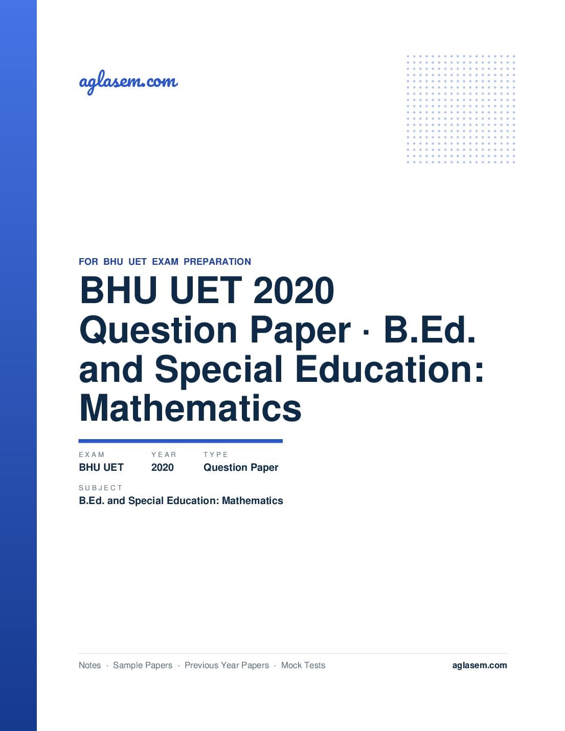 BHU UET 2020 Question Paper B.Ed. and Special Education: Mathematics - Page 1 of 63