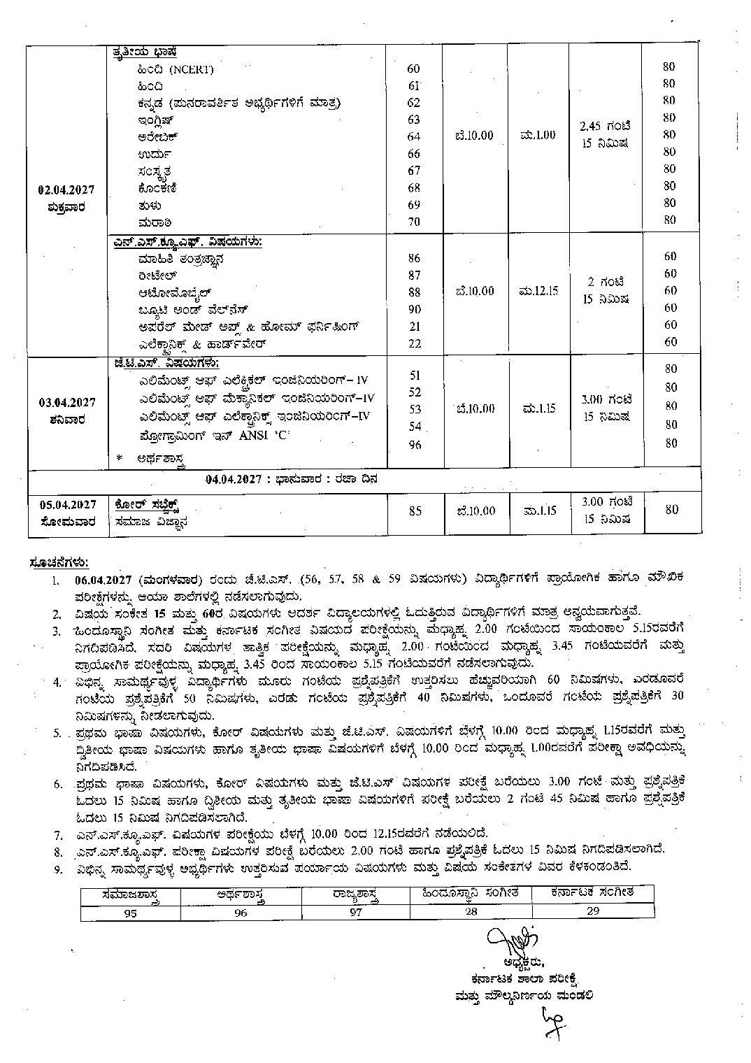 Karnataka Board 10th Time Table 2027 (Out) – KSEAB Class 10 Exam Date PDF