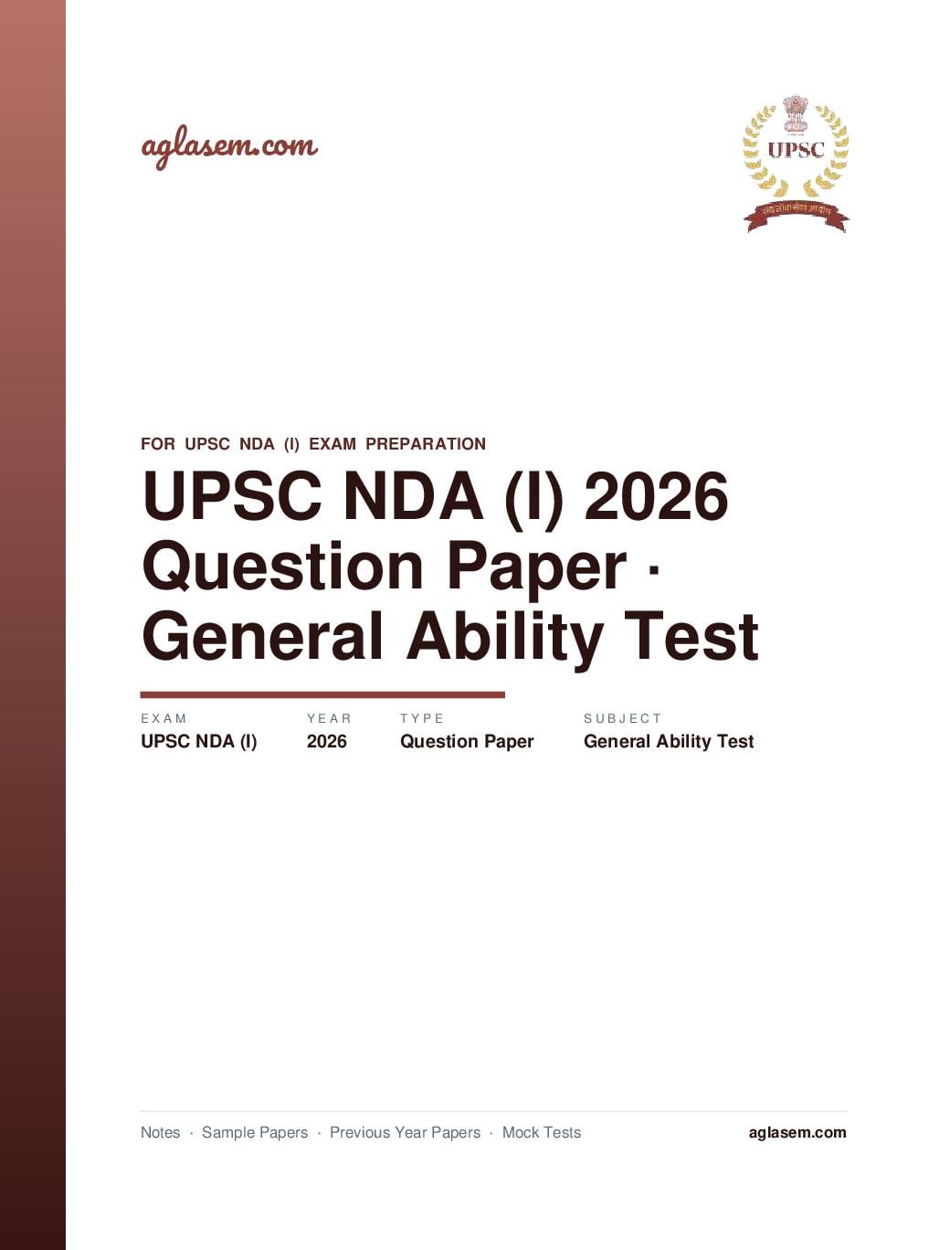 UPSC NDA (I) 2026 Question Paper General Ability Test - Page 1 of 49