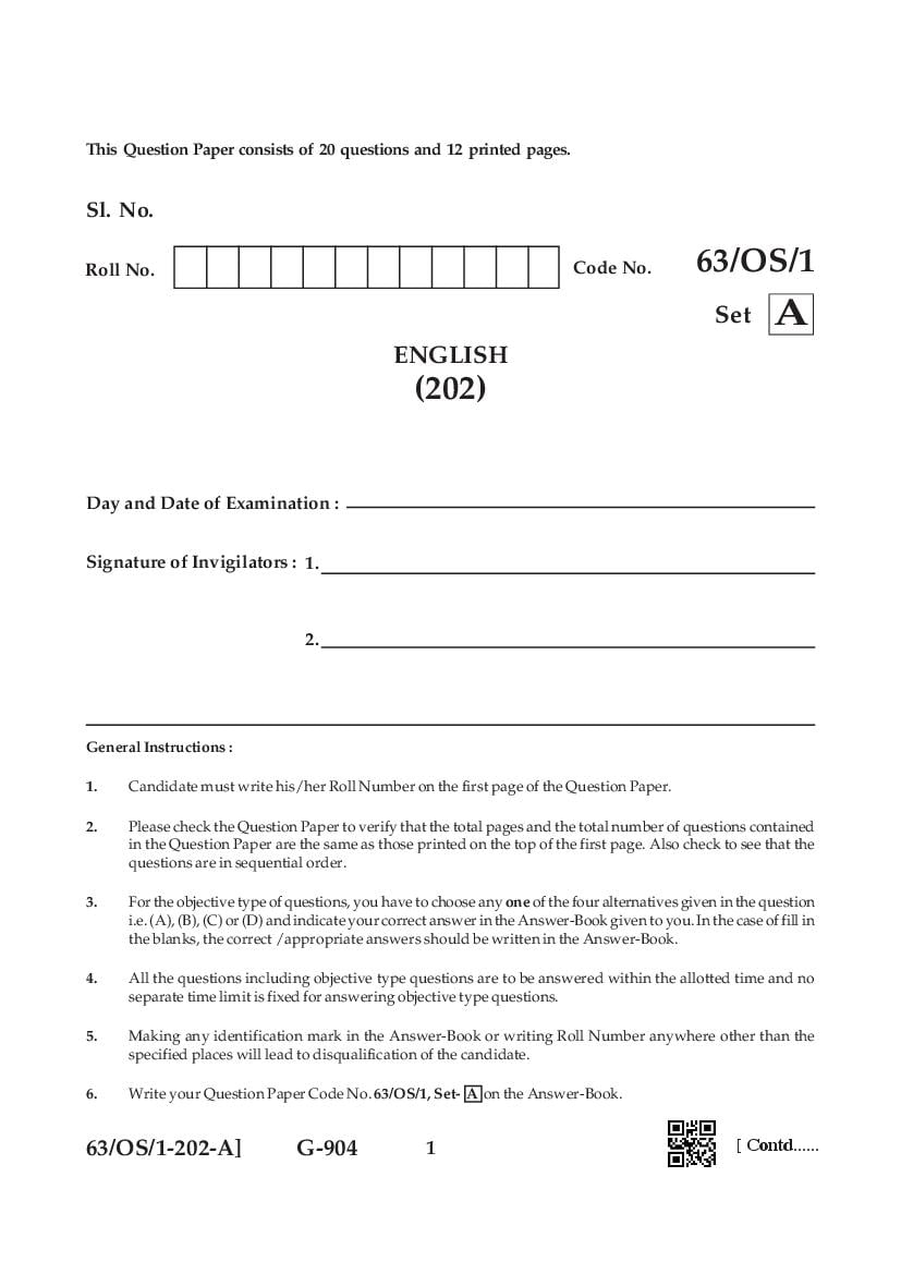 NIOS Class 10 Question Paper 2022 (Apr) English - Page 1