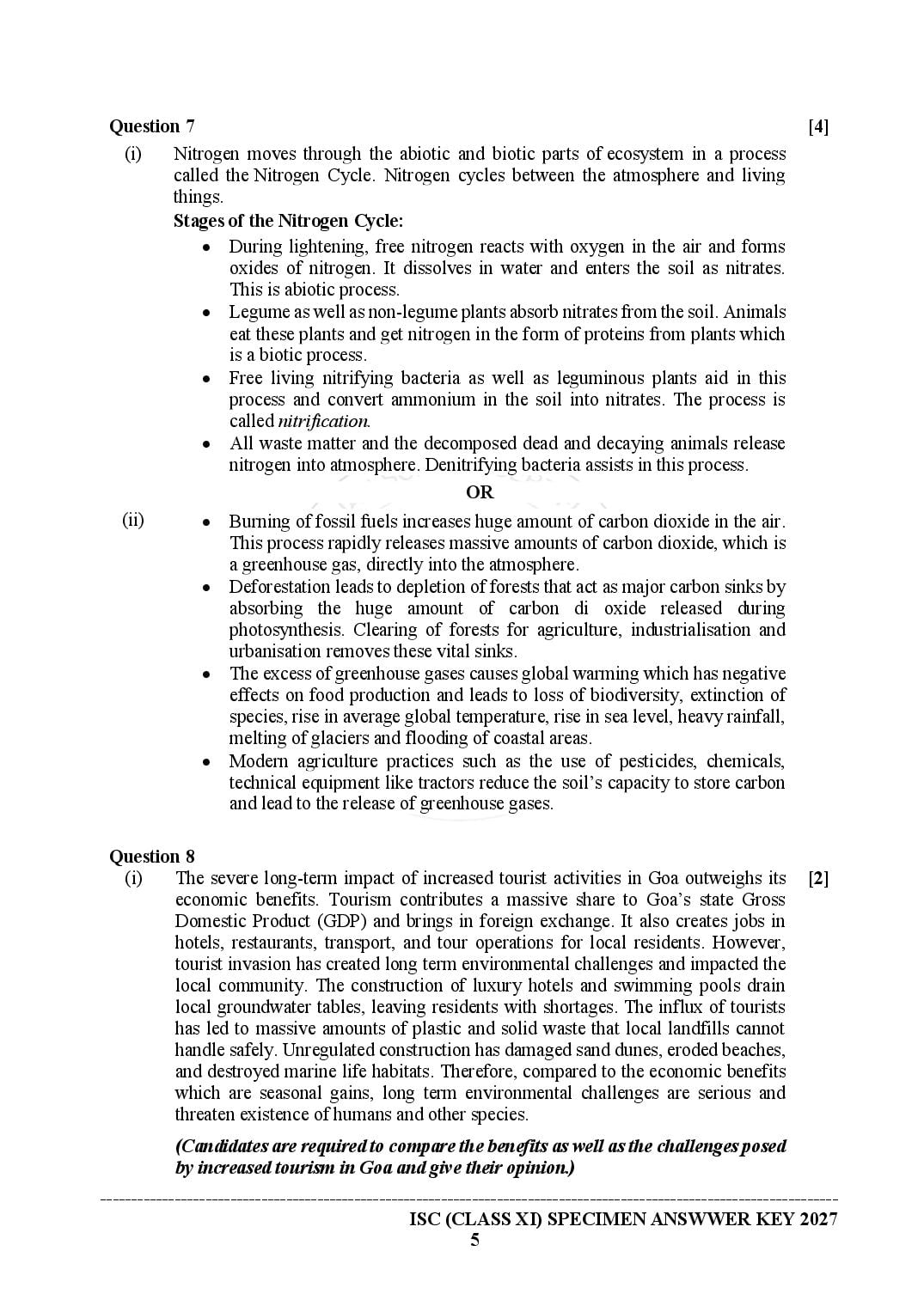ISC Class 11 Environmental Science Specimen Paper 2027 (PDF)