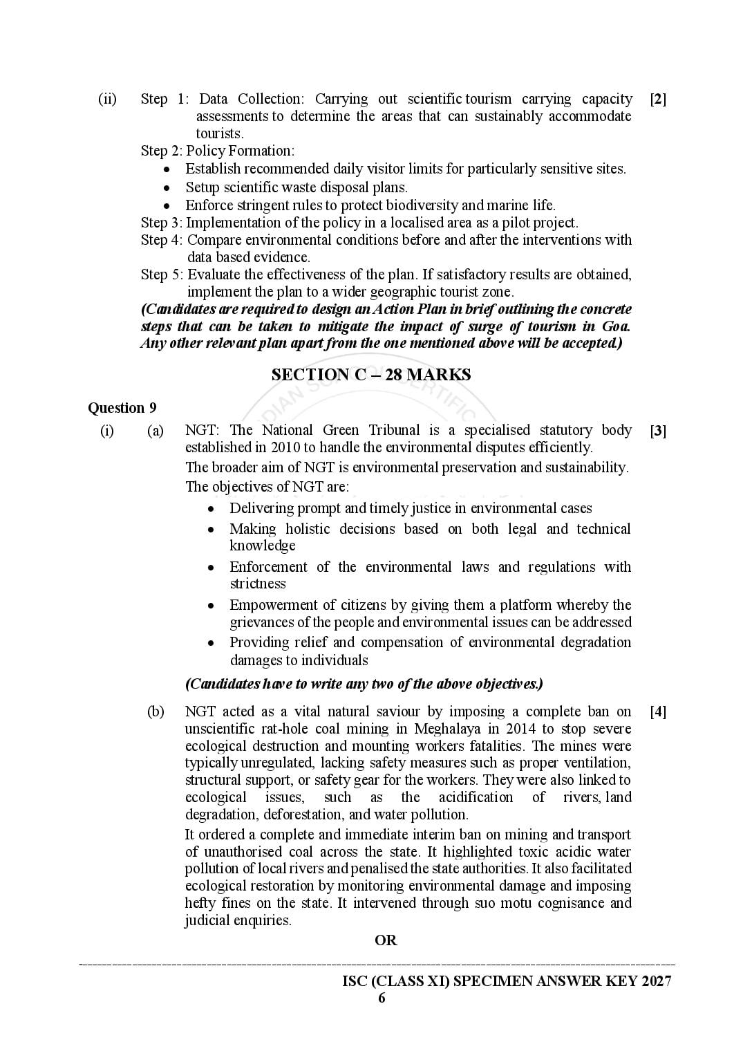 ISC Class 11 Environmental Science Specimen Paper 2027 (PDF)