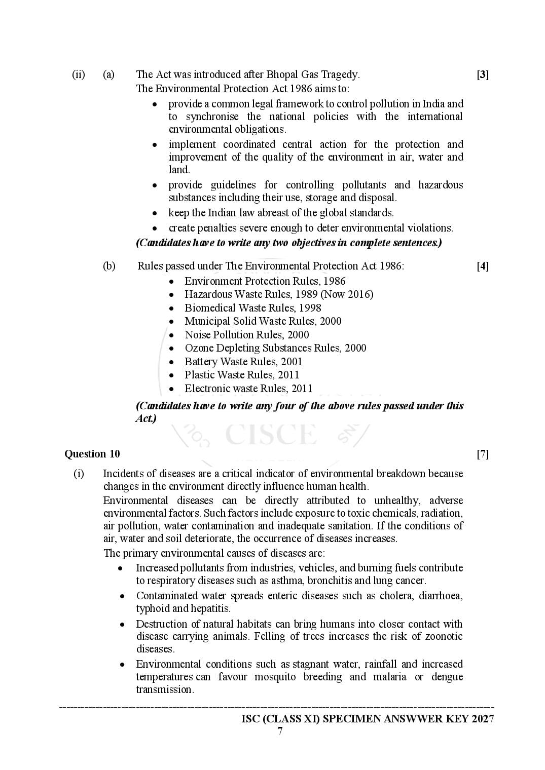 ISC Class 11 Environmental Science Specimen Paper 2027 (PDF)