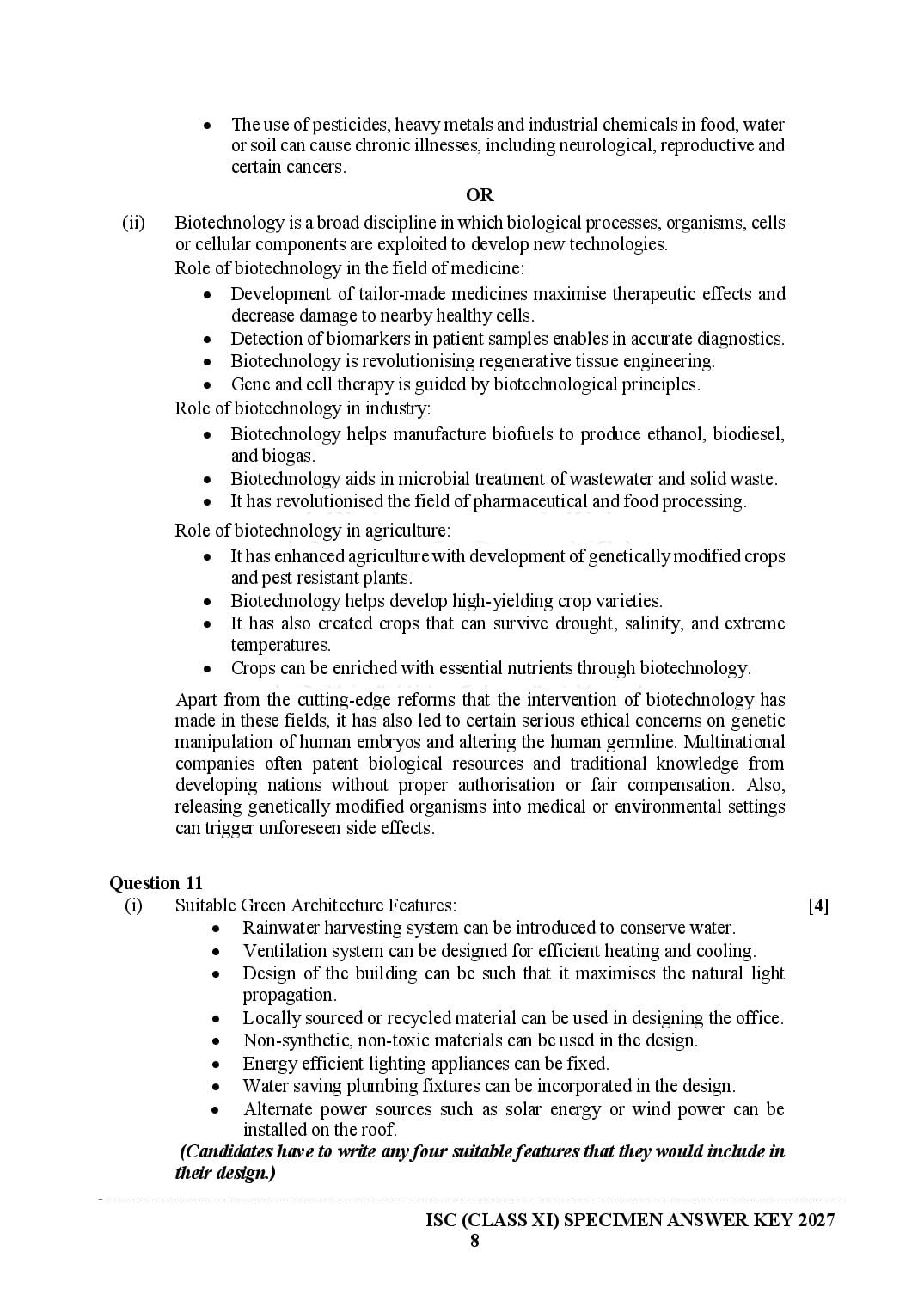 ISC Class 11 Environmental Science Specimen Paper 2027 (PDF)