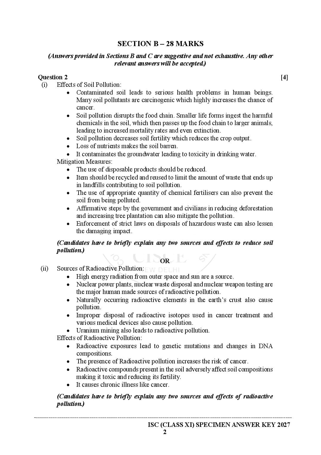 ISC Class 11 Environmental Science Specimen Paper 2027 (PDF)
