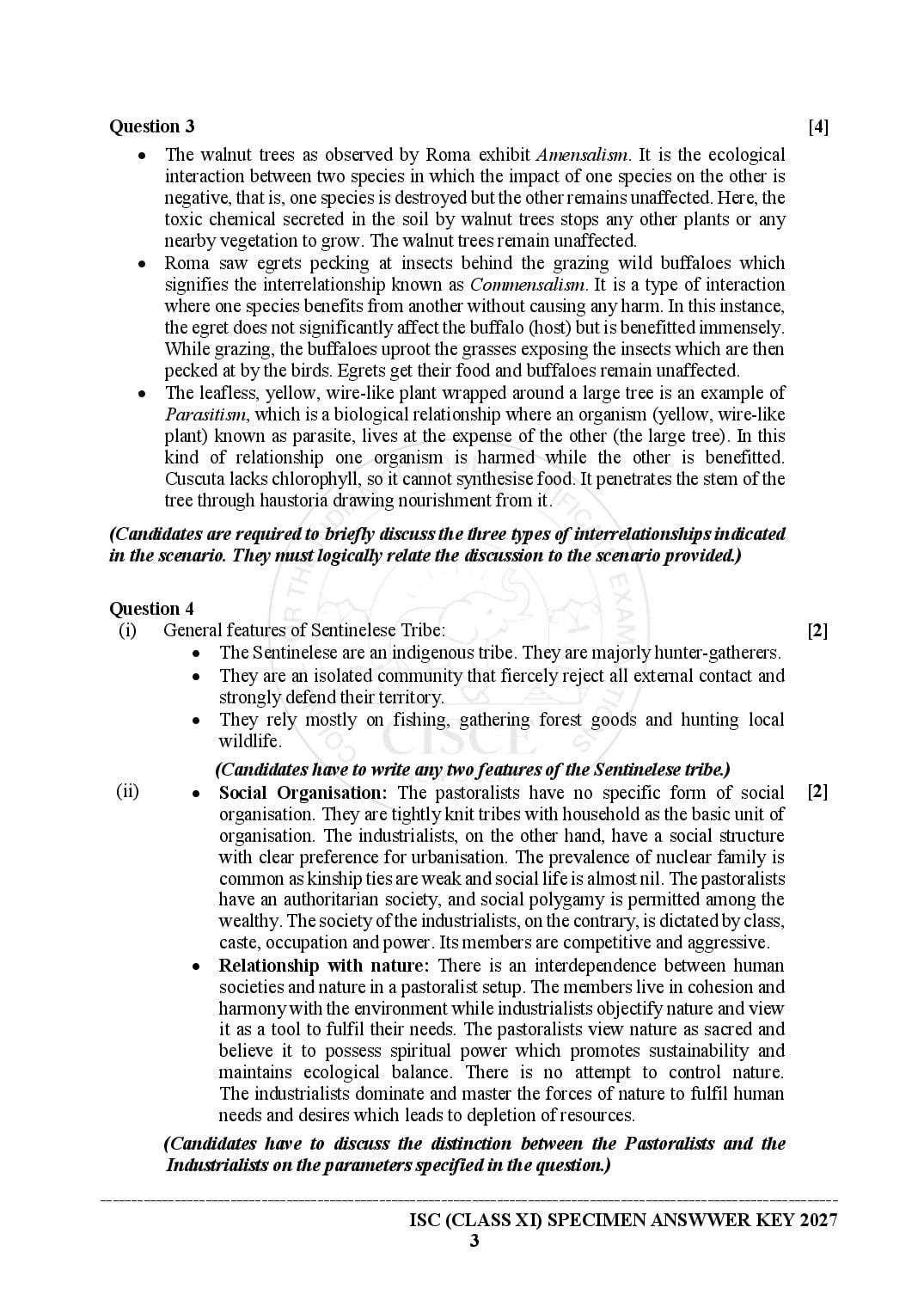 ISC Class 11 Environmental Science Specimen Paper 2027 (PDF)