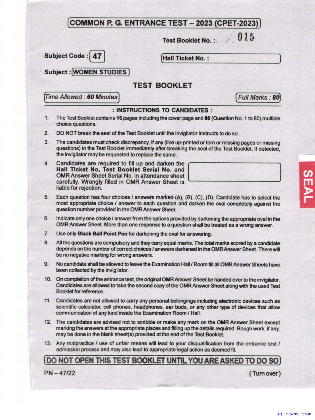 Odisha CPET 2023 Question Paper Women Studies - Page 1 of 16