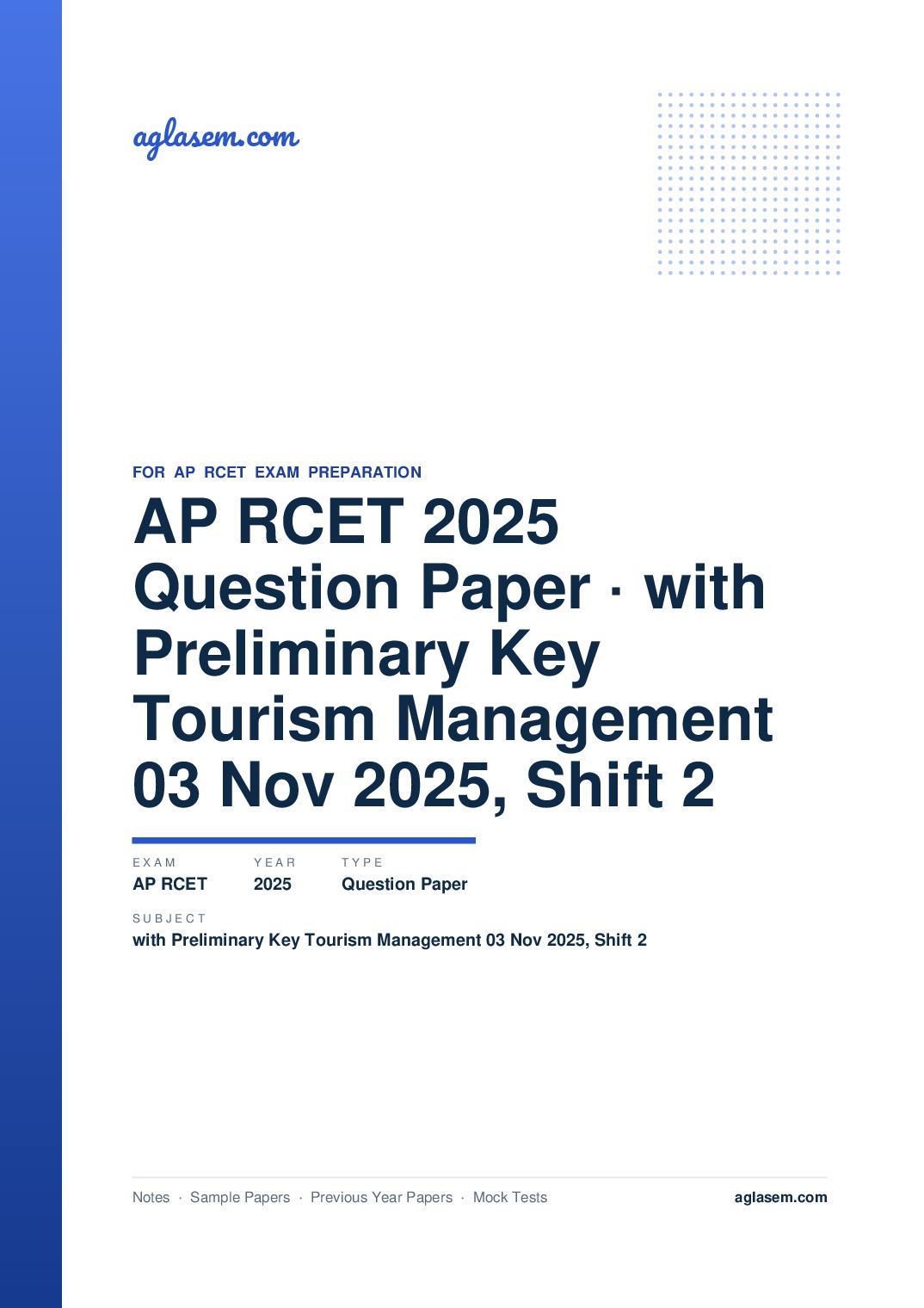 AP RCET 2025 Question Paper with Preliminary Key Tourism Management 03 Nov 2025, Shift 2 - Page 1 of 68