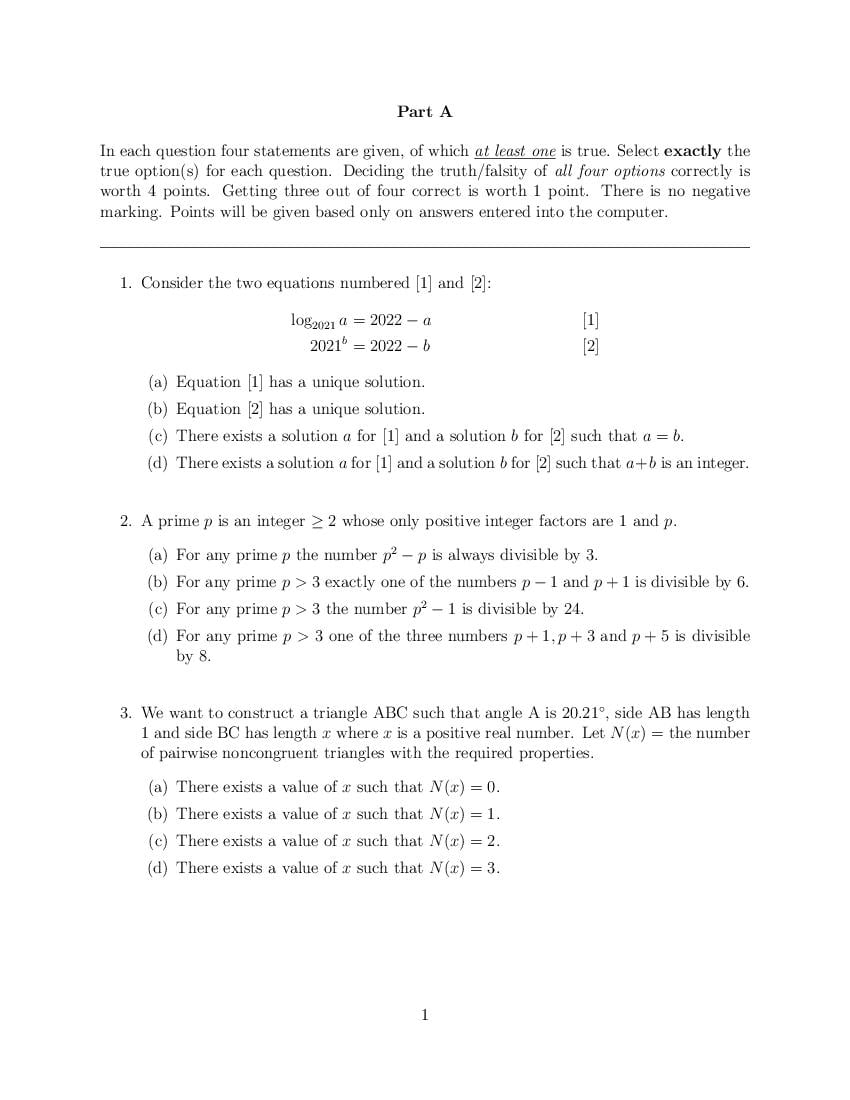 CMI Entrance Exam 2021 Question Papers PDF with Solutions (4 Papers)