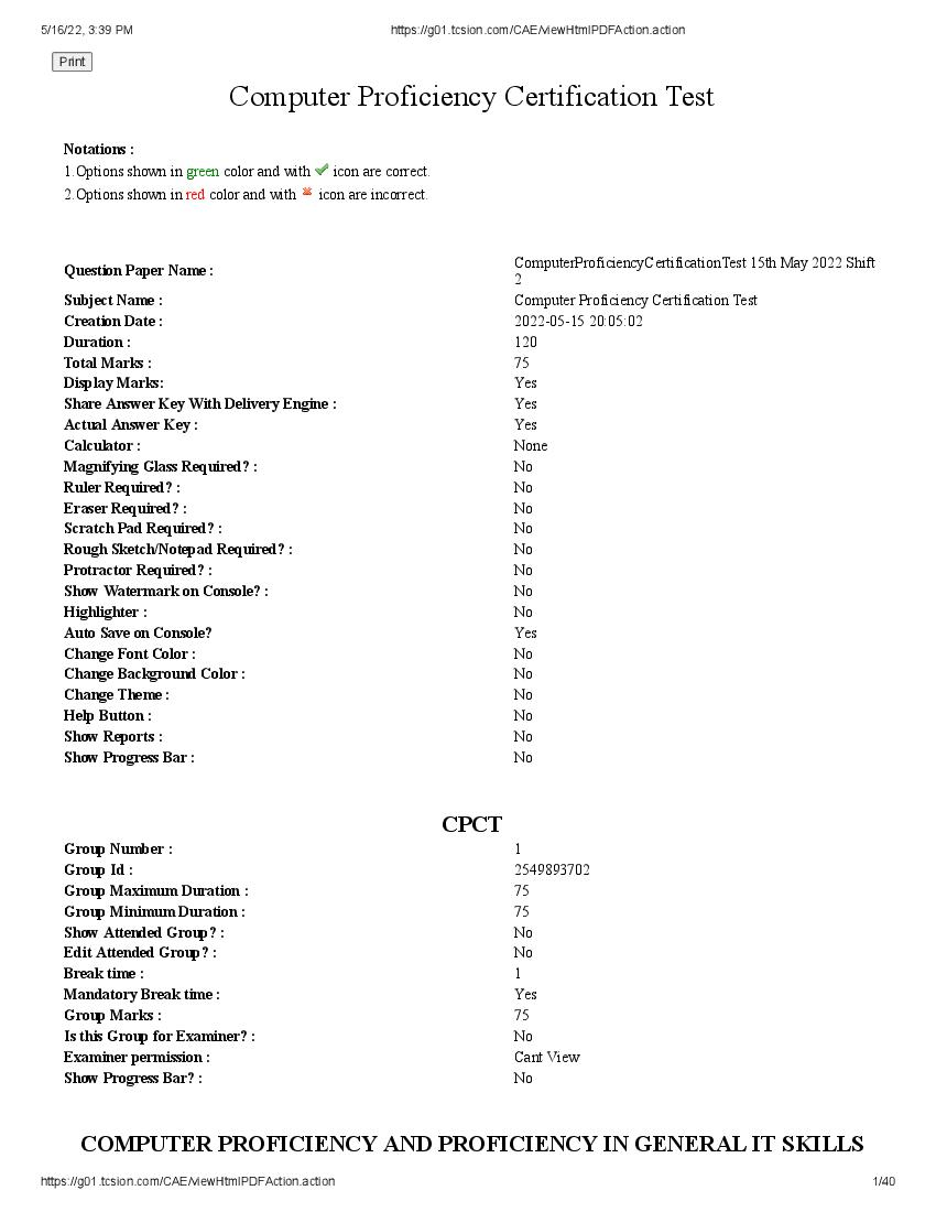 MP CPCT 2022 Answer Key and Question Paper for 15 May Shift-2 - Page 1