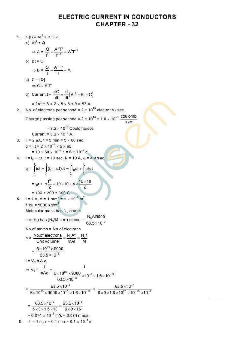 HC Verma Solutions Chapter 32  Electric Current in Conductors - Page 1