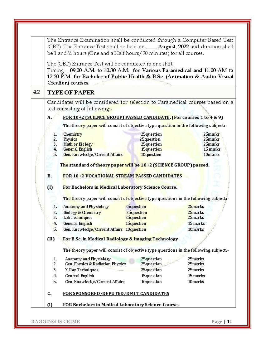 PGIMER Paramedical Admission 2022 Syllabus - Page 1