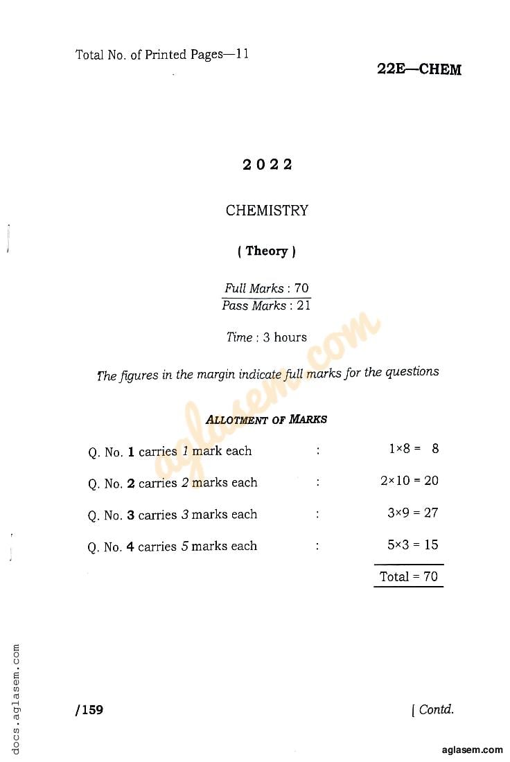 class 11 chemistry paper 2023 ahsec