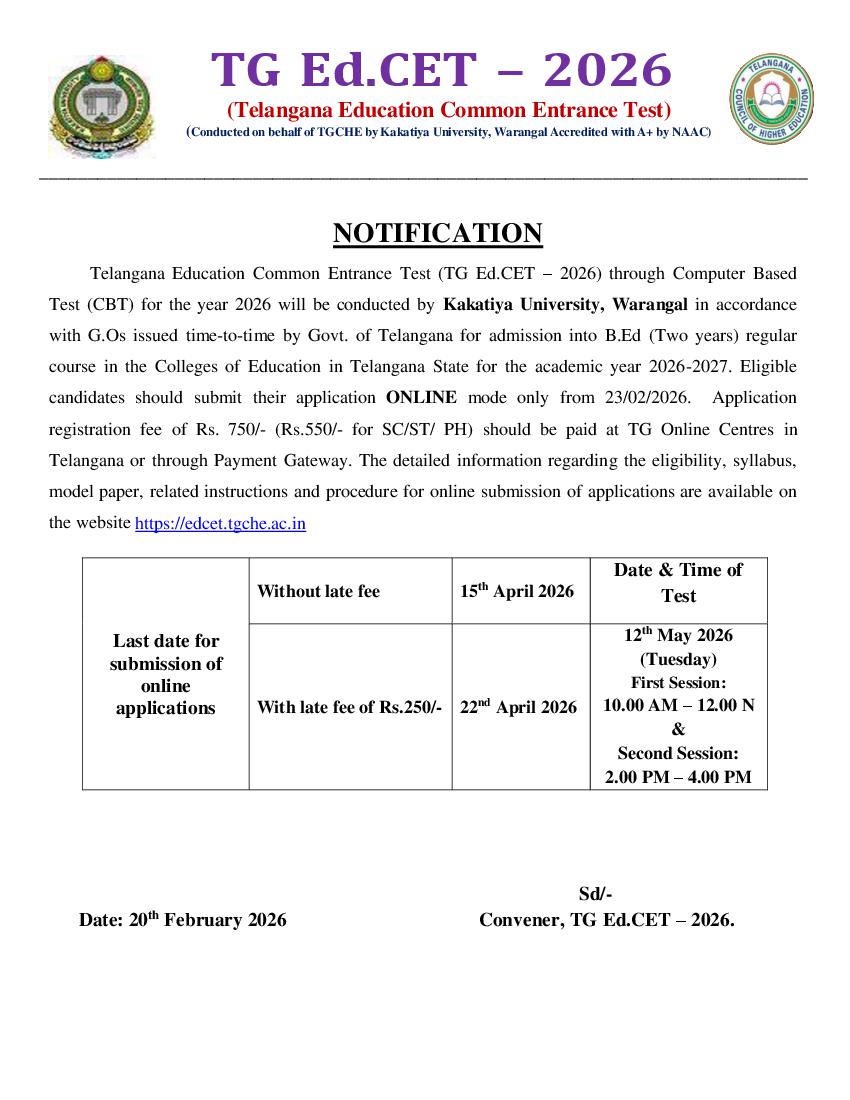 TG EdCET 2026 Detailed Notification - Page 1