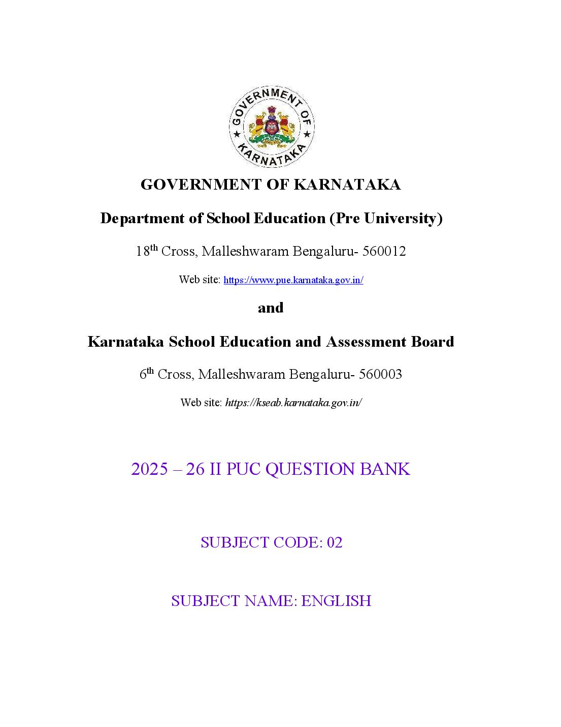 Karnataka 2nd PUC Question Bank 2026 English - Page 1 of 114