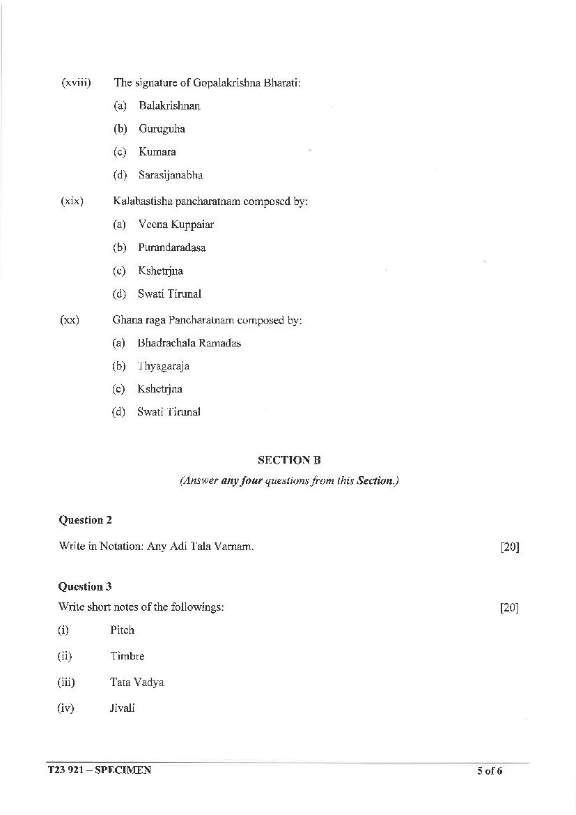 ICSE Class 10 Carnatic Music Specimen Paper 2024 (PDF) OneEdu24